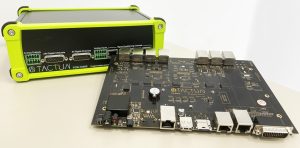 TACTUN materials testing machine controller — enclosure and FPGA control board with signal-conditioning channels